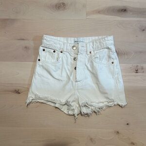 Zara Cream Jean Shorts with Frayed Hem